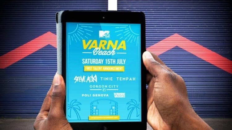 MTV Varna Beach line up on a tablet