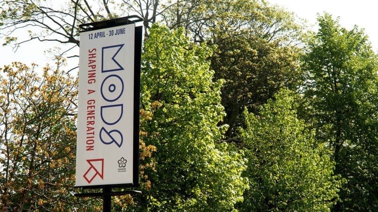 Mods banner outside Leicester museum