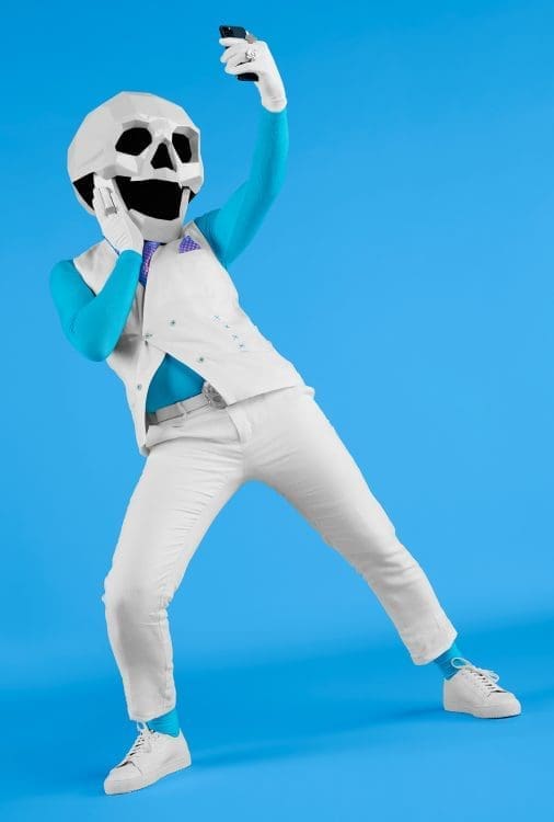 a skeleton taking a selfie