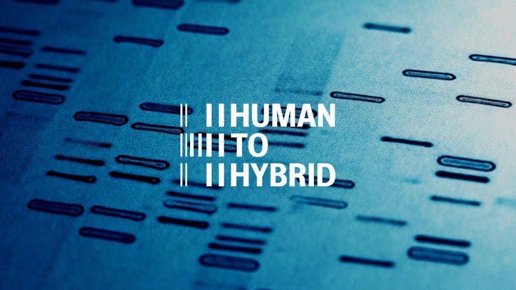 Hyman to hybrid logo against a digital backdrop