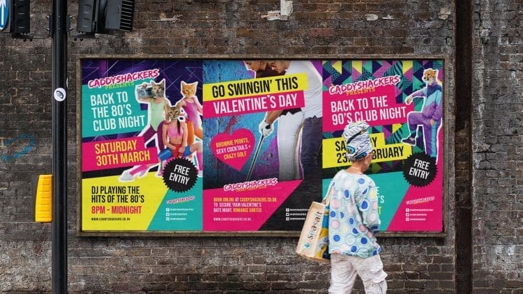 Caddyshackers outdoor posters in colourful styles with animals playing mini golf