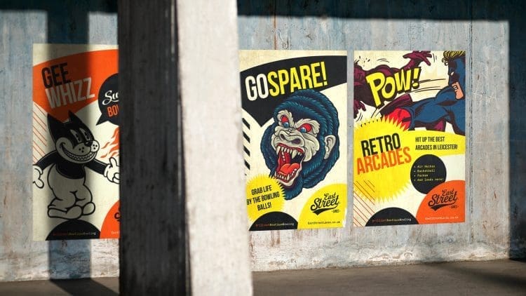 East Street Lanes outdoor posters in pop art comic book style