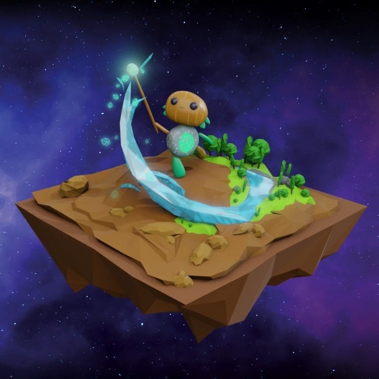 The eden mascot doing magic with water