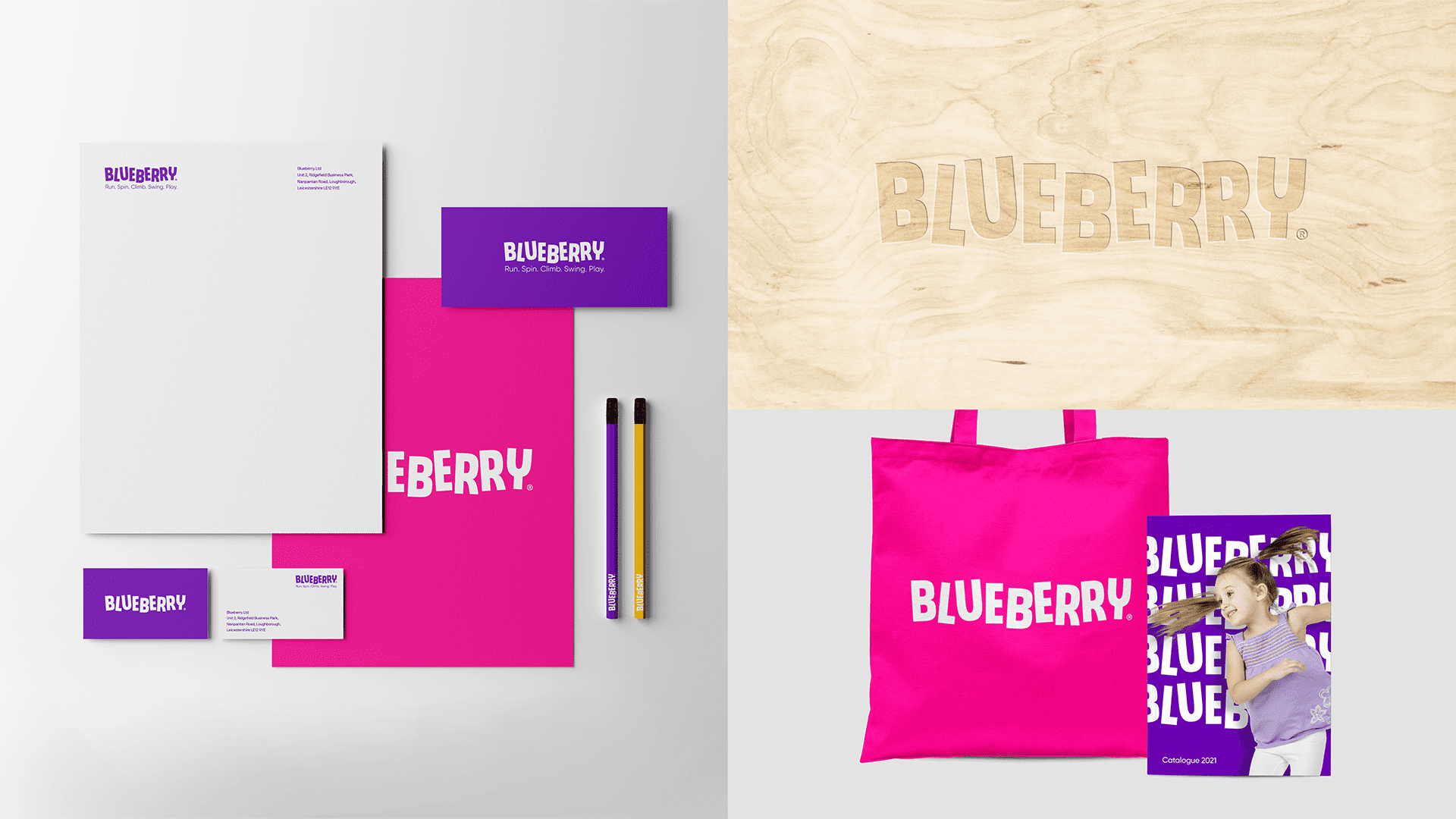 Blueberry fencing merchandise bags and stationery