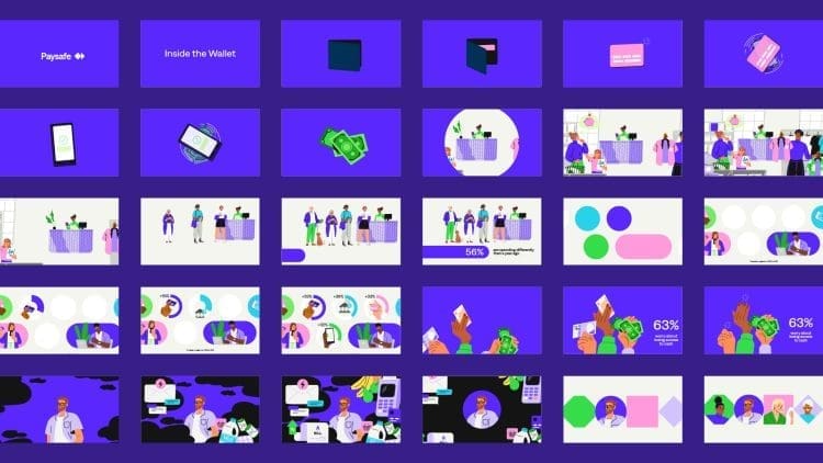 A breakdown of the storyboard created for the Paysafe animation