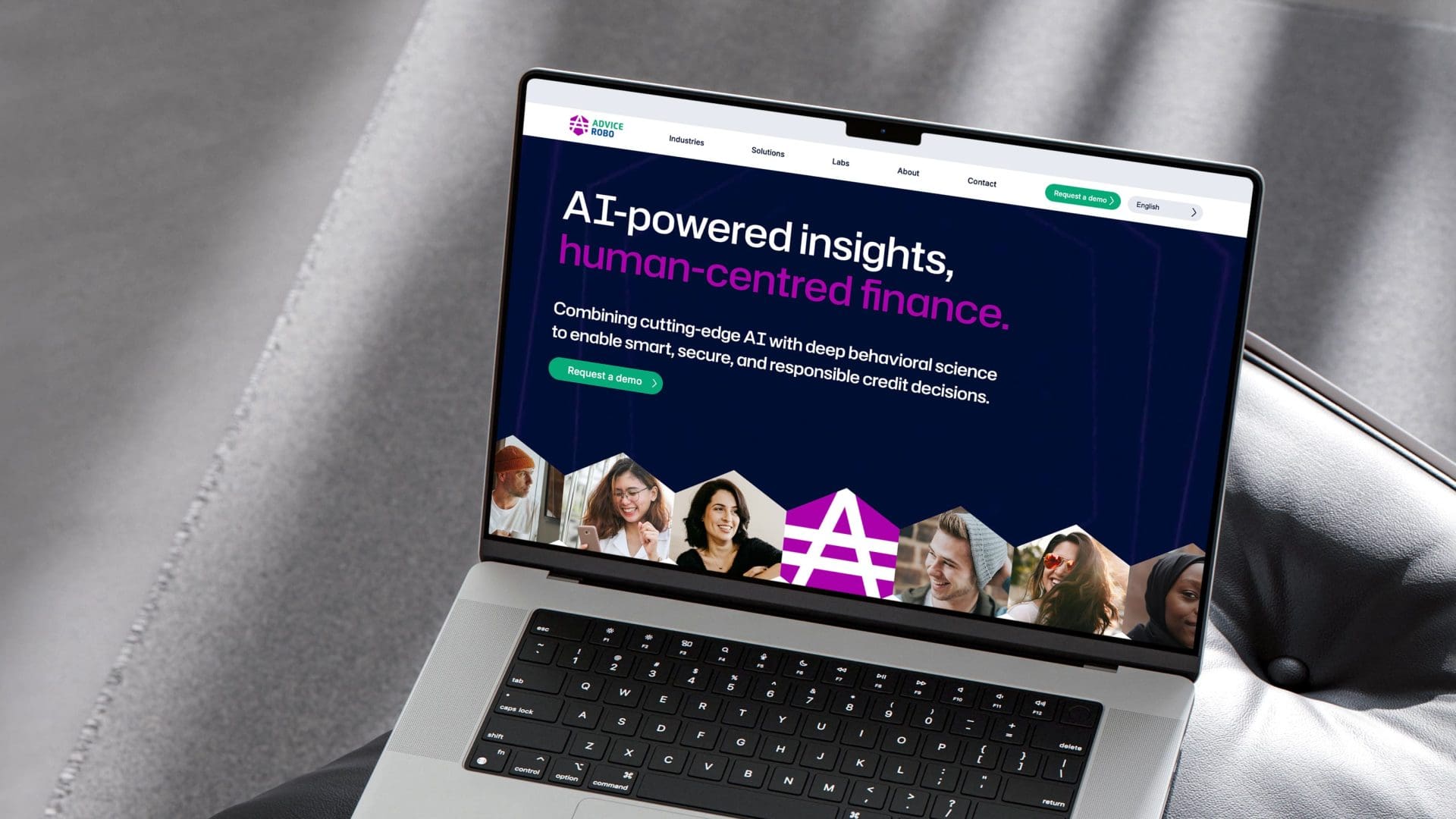 AdviceRobo website home page on an open laptop