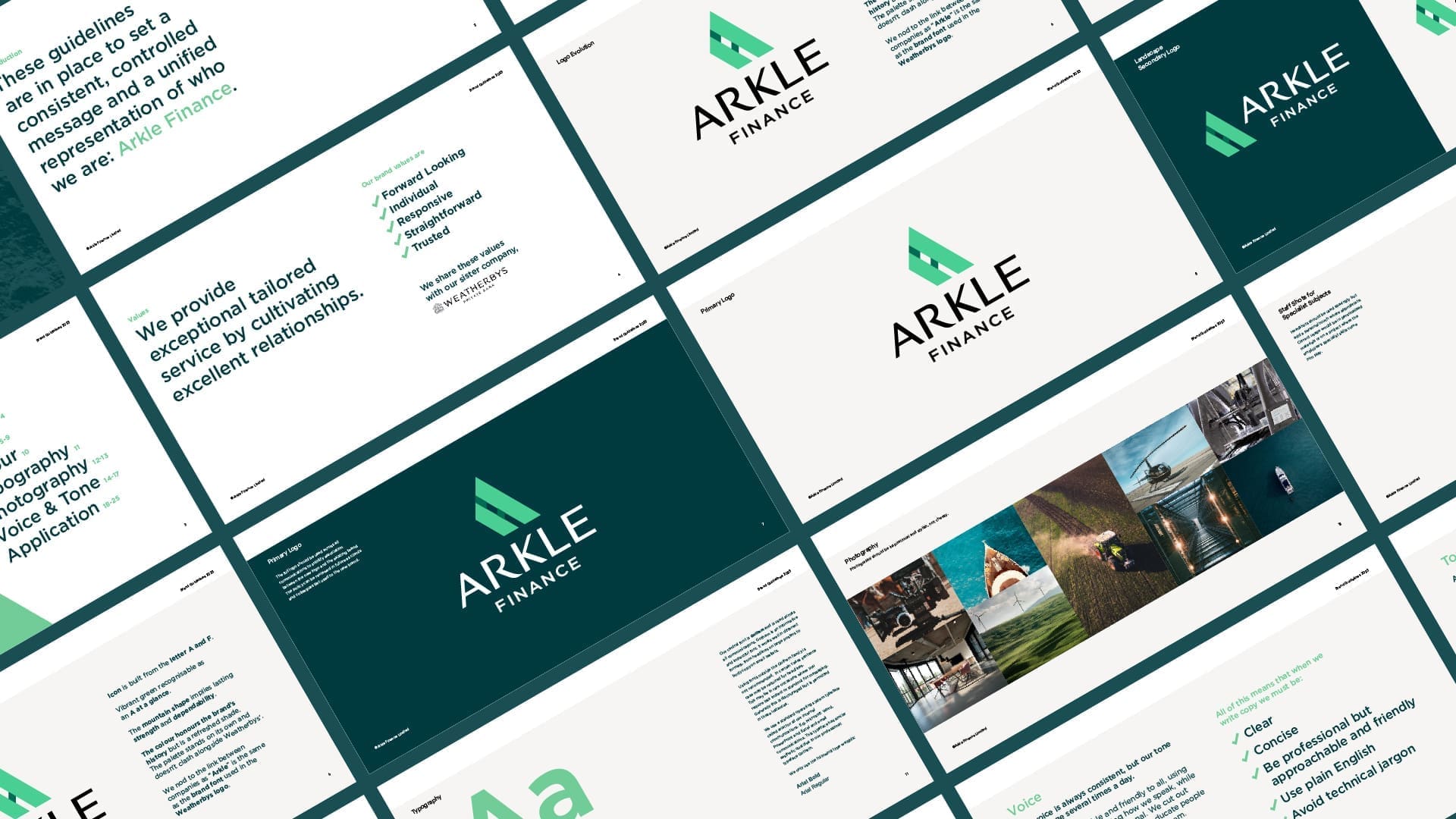 A flat lay of the Arkle brand guidelines