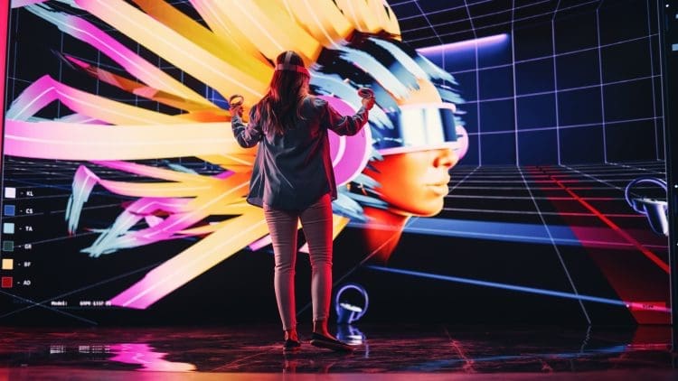 Digital artist working with an AR headset