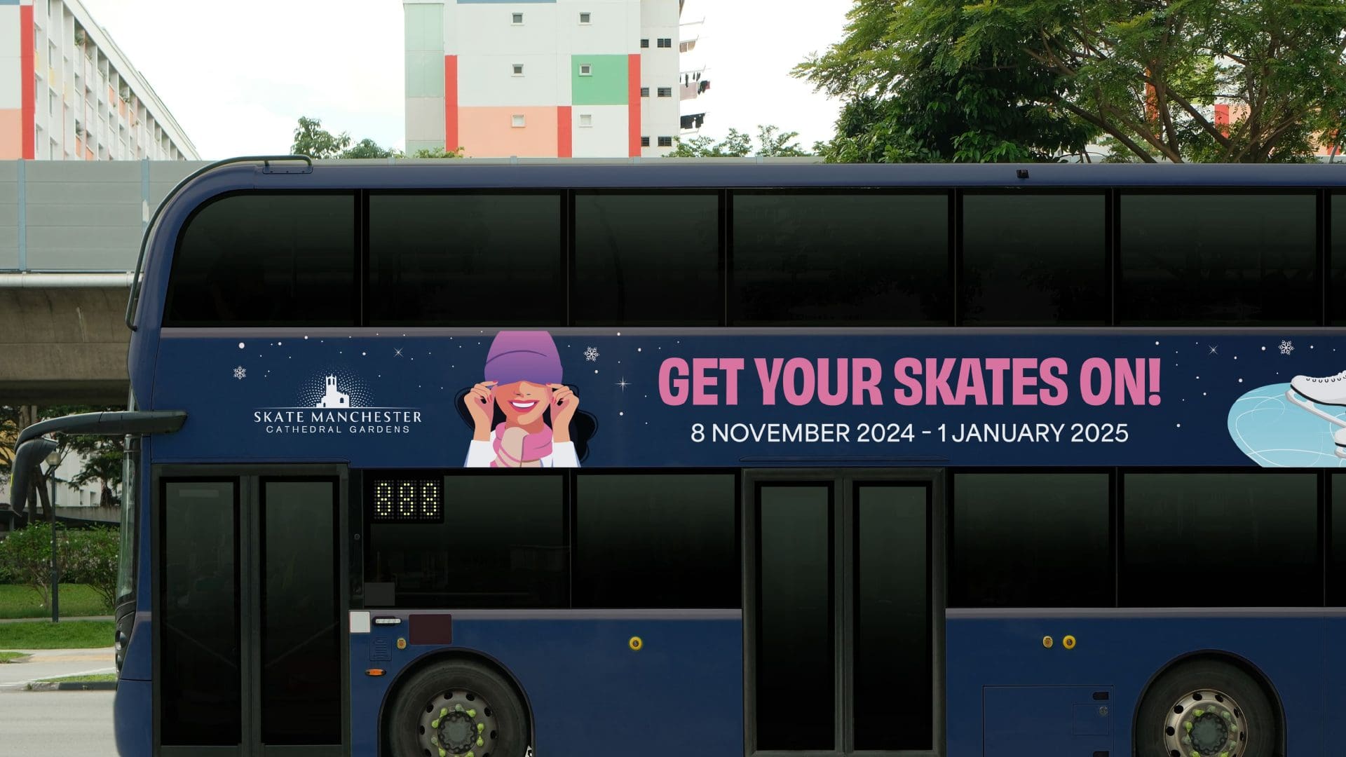 Bus side ad for Skate Manchester