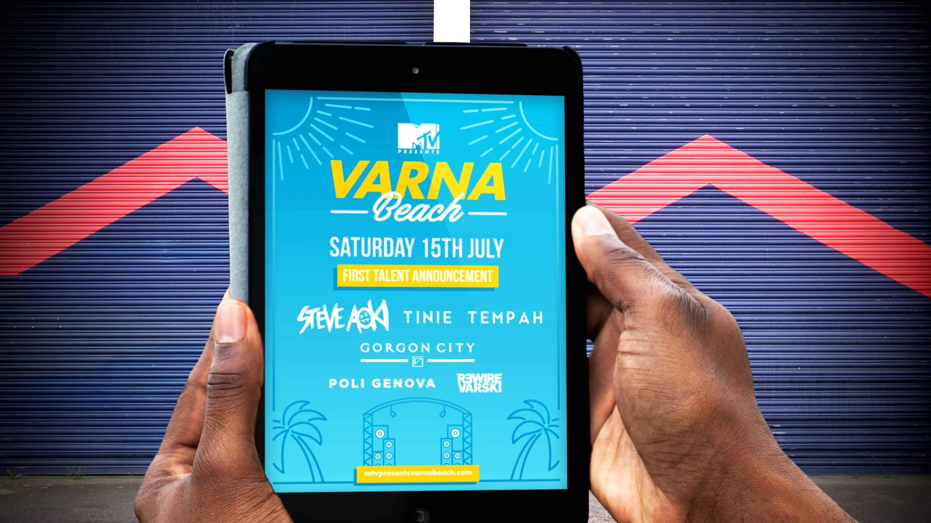 A tablet showing the MTV Varna website