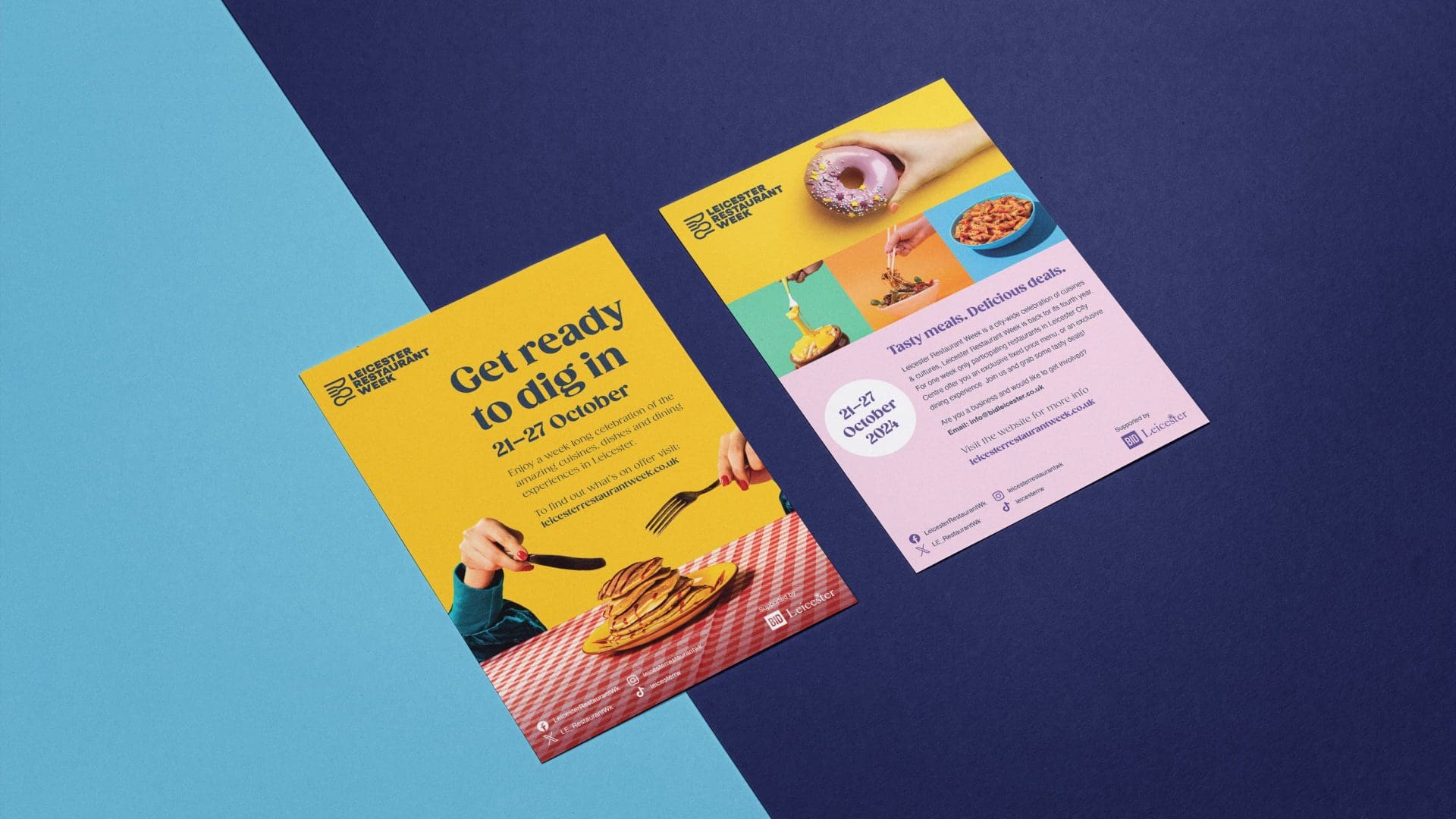 Design mock up showing front and back of the promotional flyer for 2024