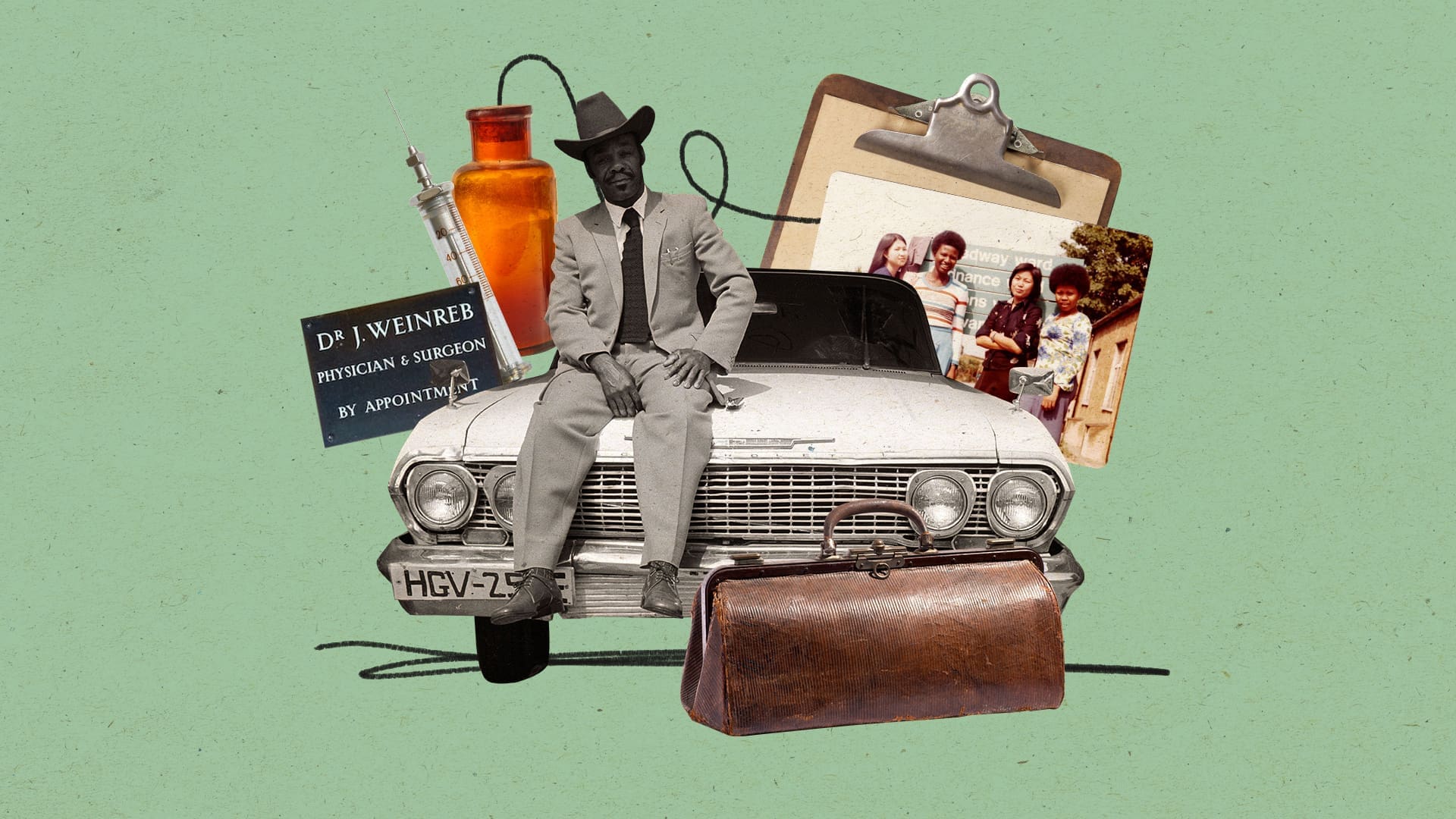 Montage of vintage images and medical objects