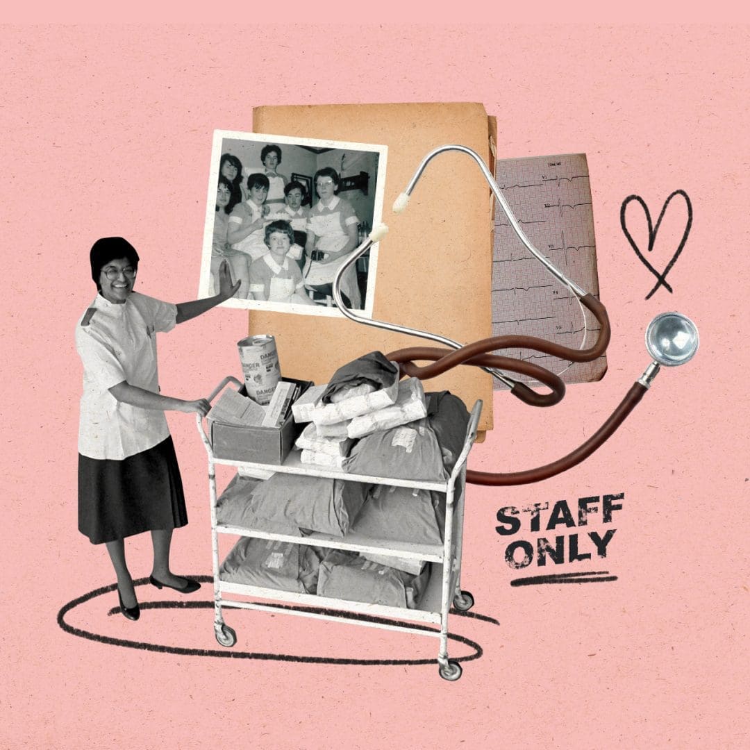 Montage of vintage images and medical objects