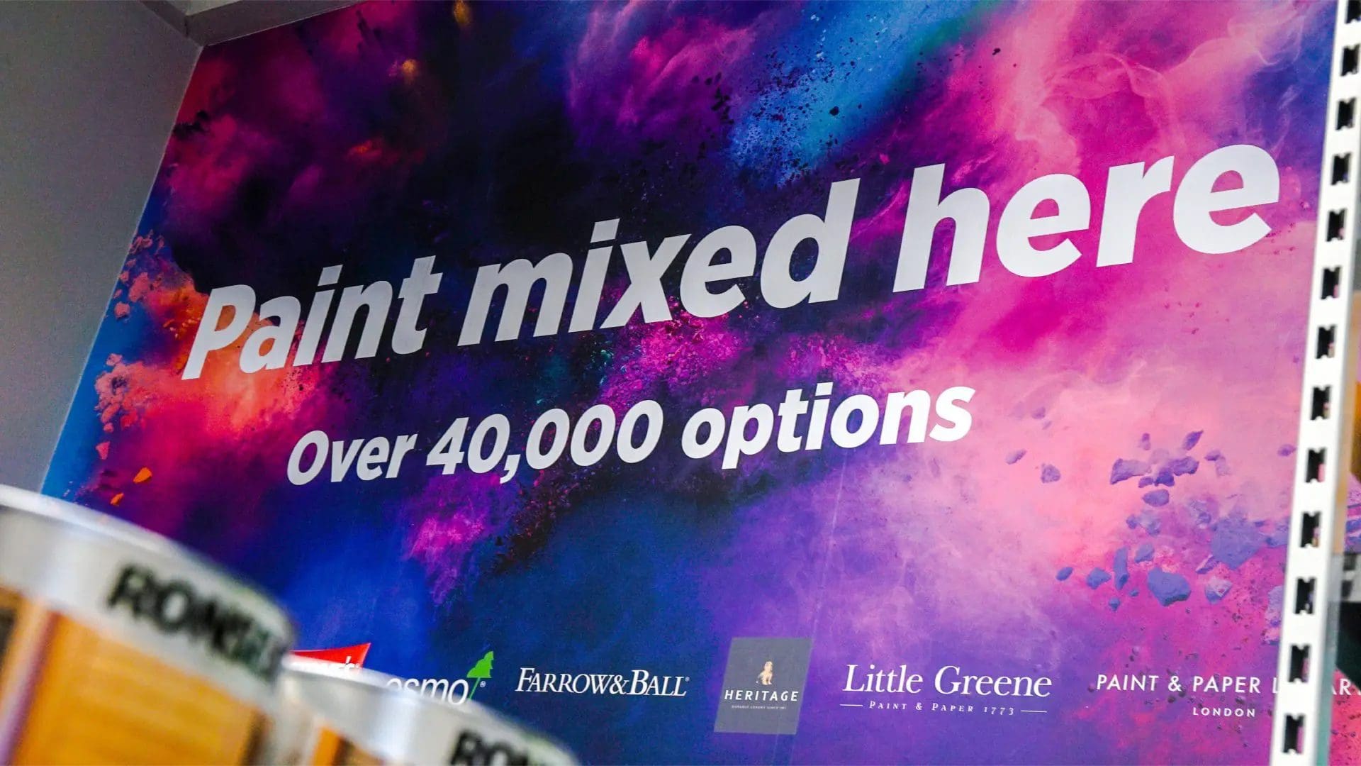 Paint mixing sign inside Leyland store