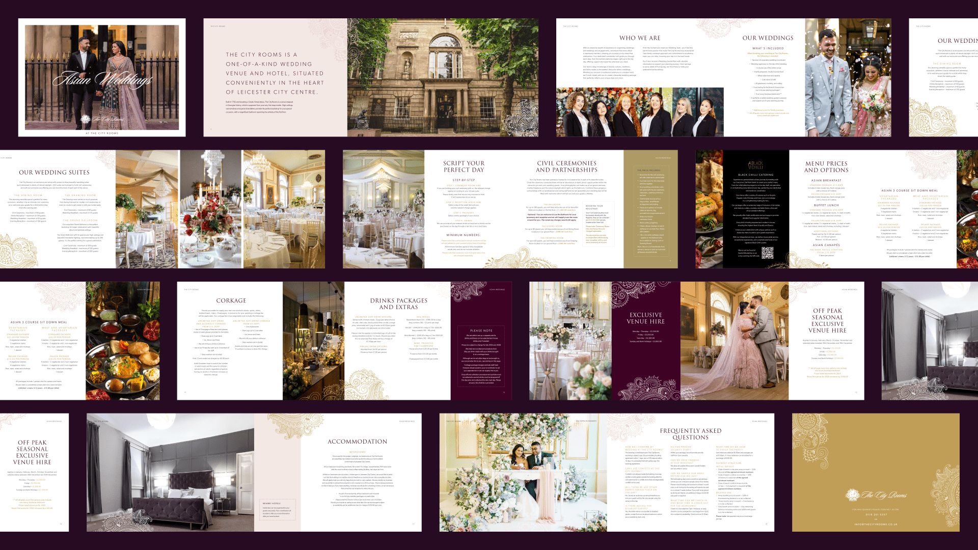 Flat lay of City Rooms Asian Wedding brochure showing all pages at once
