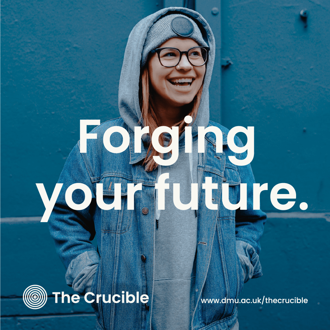 Image of a young person in a hooded jacket smiling, text over the top reads 'forging your future'
