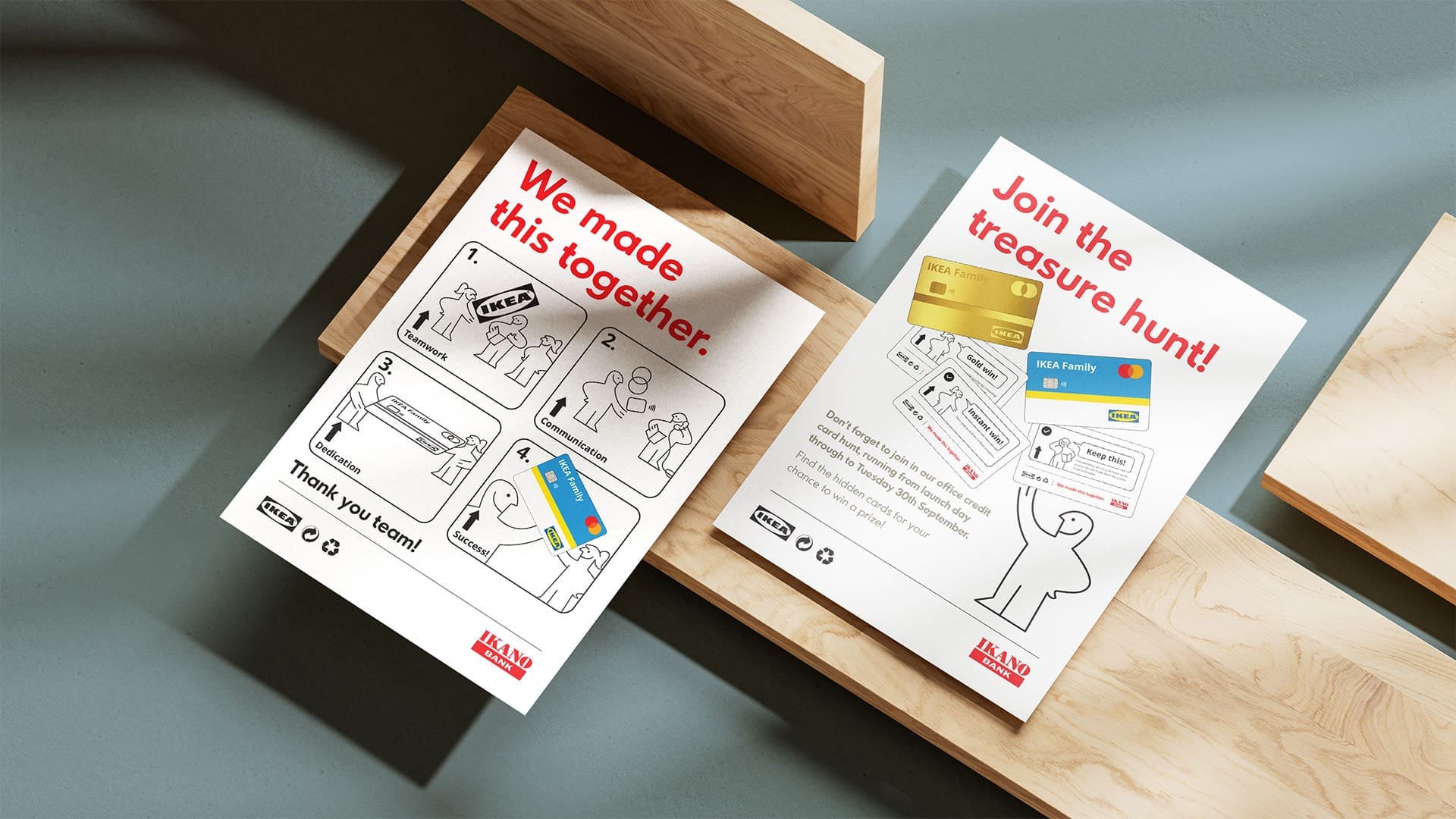 Promotional flyer for the Ikea family card launch, celebrating an office treasure hunt