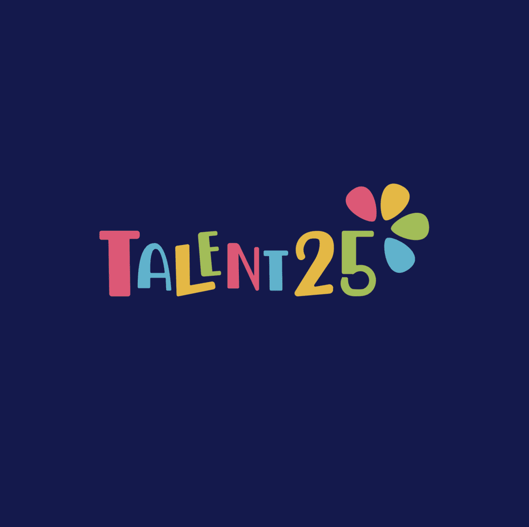 Talent 25 colourful logo on a navy background