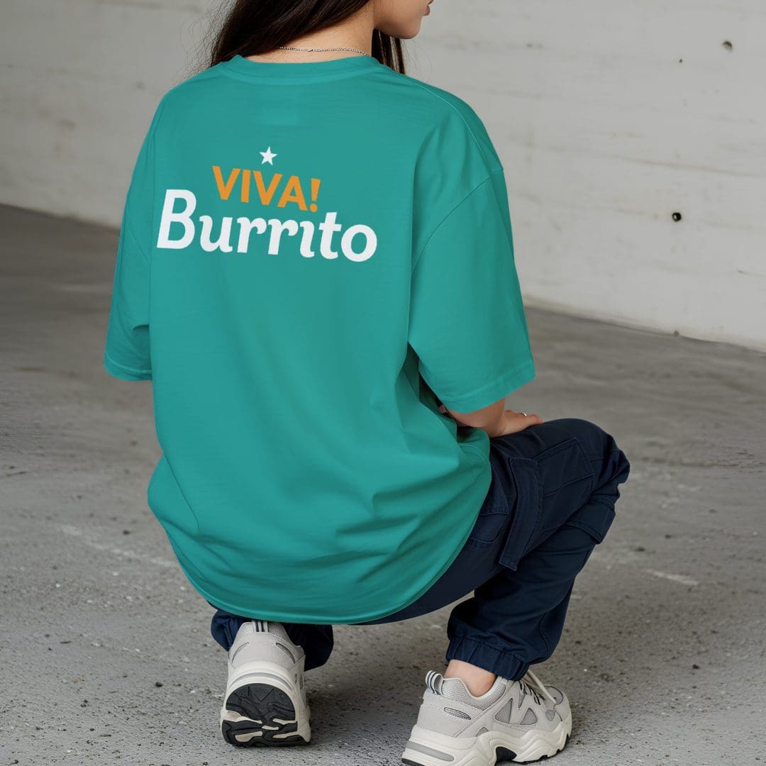 Viva! Burrito staff tshirt with logo on the back