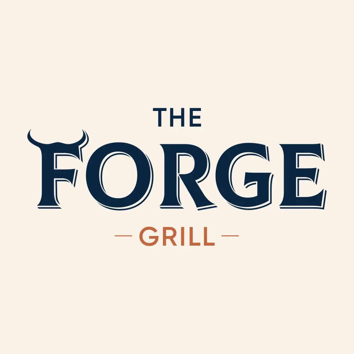 The Forge Grill logo with bull horns on the letter F